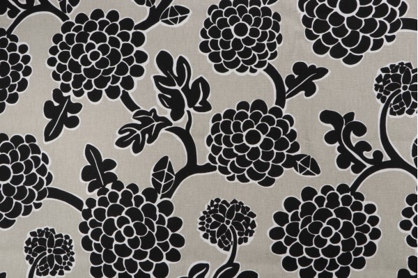 Thibaut Nikko F916018 Printed Linen Blend Drapery Fabric in Black & Tan