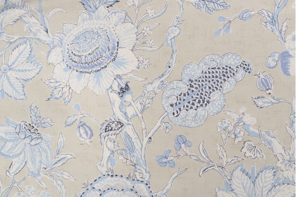 Thibaut Rittenhouse F94146 Printed Cotton Blend Drapery Fabric in Blue and Tan