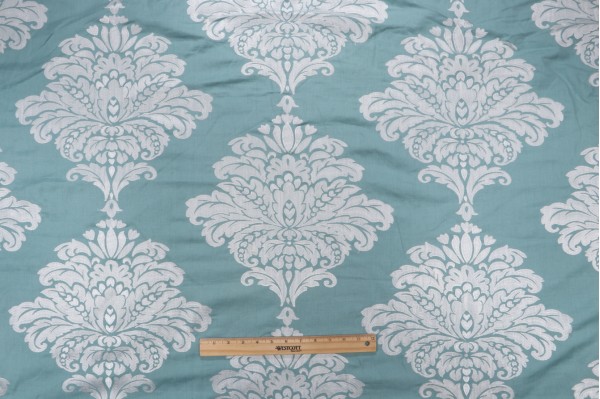 Click for 1 Yards Thibaut Arturo Damask W713015 Embroidered Drapery Fabric in White and Turquoise Thibaut Arturo Damask W713015 Embroidered Drapery Fabric in White and Turquoise