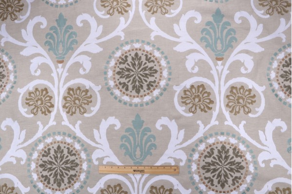 Thibaut Banyan W764100 Embroidered Linen Decorator Fabric in Aqua