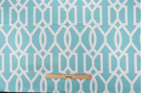 Thibaut Downing Gate F916046 Printed Linen Blend Drapery Fabric in Turquoise