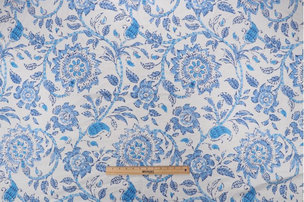 Thibaut Sevita F964110 Printed Linen Blend Drapery Fabric in Blue and White
