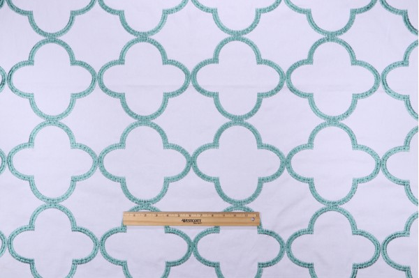Thibaut Mara W716004 Embroidered Drapery Fabric in Turquoise