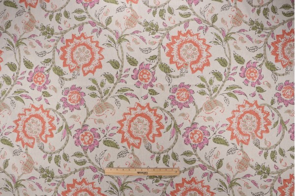 Thibaut Sevita F964113 Printed Linen Blend Drapery Fabric in Fuchsia and Coral