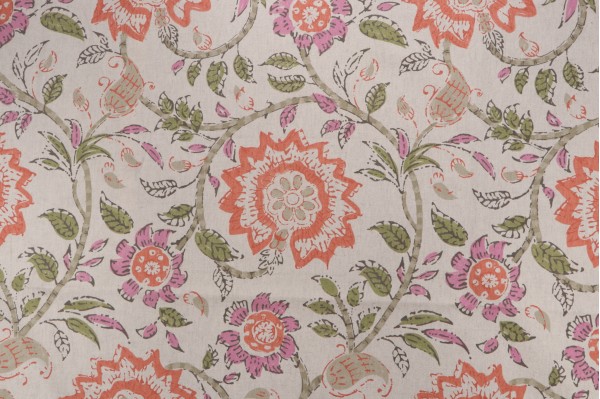 Thibaut Sevita F964113 Printed Linen Blend Drapery Fabric in Fuchsia and Coral