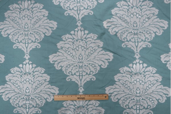 Click for 1 Yards Thibaut Arturo Damask W71305 Embroidered Drapery Fabric in White on Turquoise Thibaut Arturo Damask W71305 Embroidered Drapery Fabric in White on Turquoise