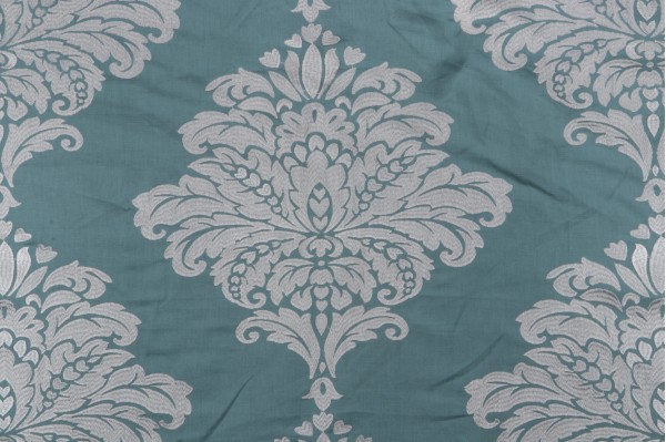 Click for 1 Yards Thibaut Arturo Damask W71305 Embroidered Drapery Fabric in White on Turquoise Thibaut Arturo Damask W71305 Embroidered Drapery Fabric in White on Turquoise