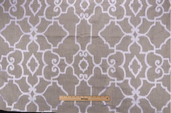 Thibaut Ogden W714210 Embroidered Linen Drapery Fabric in White on Natural