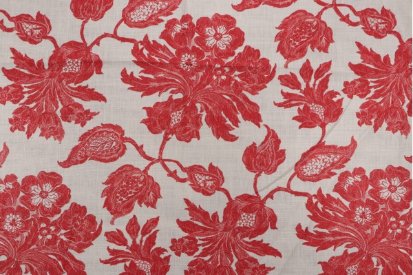Thibaut Helena F94102 Printed Linen Drapery Fabric in Red