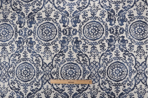 Thibaut Sansome F94151 Printed Linen Blend Drapery Fabric in Navy