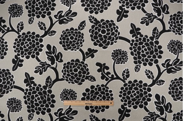 Thibaut Nikko F916018 Printed Linen Blend Drapery Fabric in Black & Tan