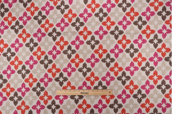 Thibaut Novia F964129 Printed Cotton Drapery Fabric in Coral and Fuchsia