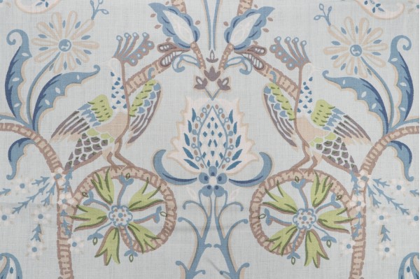 Anna French Peacock Garden F924360 Printed Linen Drapery Fabric in Aqua for Thibaut