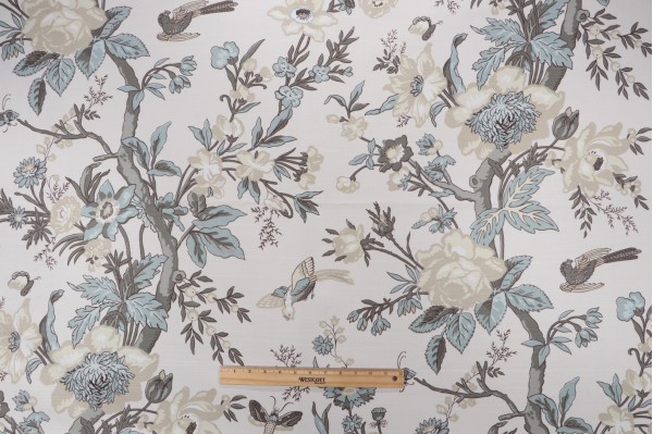 Thibaut Nemour F936131 Printed Linen Blend Drapery Fabric in Beige & Aqua