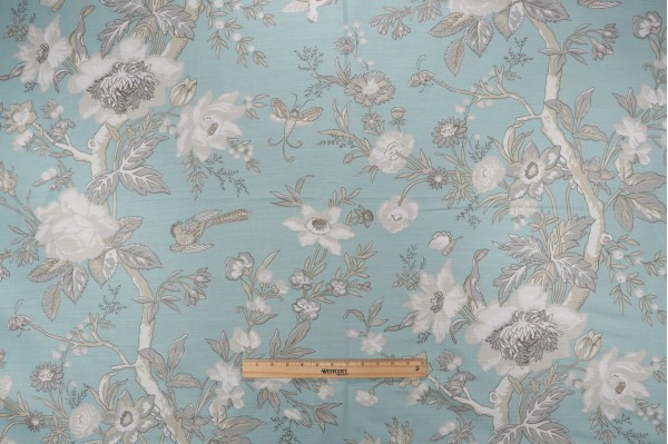 Thibaut Nemour F936130 Printed Linen Blend Drapery Fabric in Aqua
