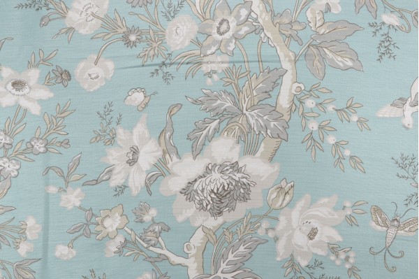 Thibaut Nemour F936130 Printed Linen Blend Drapery Fabric in Aqua
