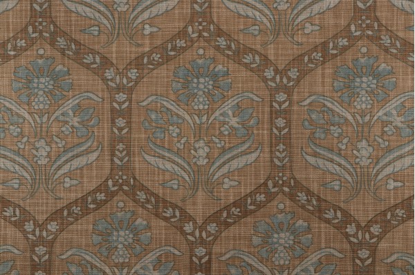 Thibaut Caton F94125 Printed Cotton Muslin Drapery Fabric in Teal & Tobacco