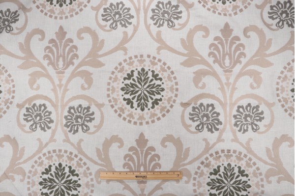 Thibaut Banyan W764101 Printed & Embroidered Linen Decorator Fabric in Grey & Neutral