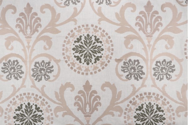 Thibaut Banyan W764101 Printed & Embroidered Linen Decorator Fabric in Grey & Neutral