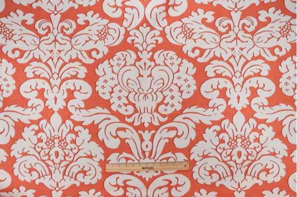 Thibaut Trelawny F914220 Printed Linen Blend Drapery Fabric in Coral