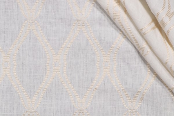 Thibaut Frankfurt W74108 Embroidered Linen Drapery Fabric in White