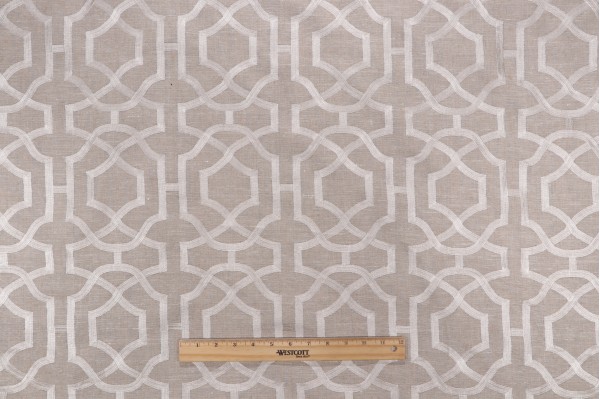 Anna French Alston Trellis W713027 Embroidered Linen Drapery Fabric in Flax for Thibaut