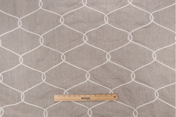 Thibaut Theresa Trellis AW7852 Embroidered Drapery Fabric in Flax