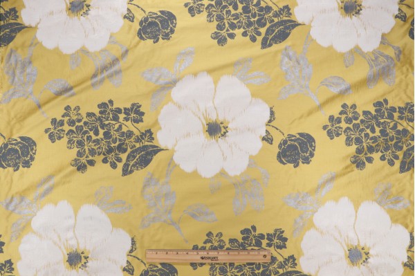 Thibaut Rue De Seine Printed & Embroidered Silk Drapery Fabric in Yellow