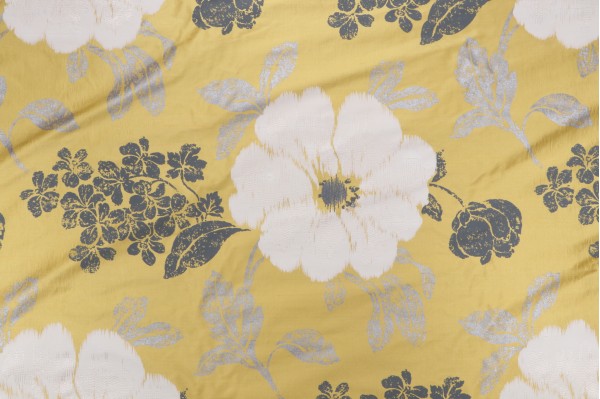 Thibaut Rue De Seine Printed & Embroidered Silk Drapery Fabric in Yellow