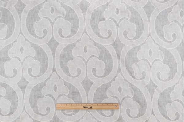 Thibaut Clovis W714263 Embroidered Linen Drapery Fabric in Off-White