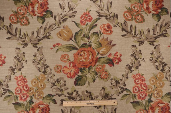 Thibaut Fairview F93822 Printed Linen Blend Drapery Fabric in Tobacco