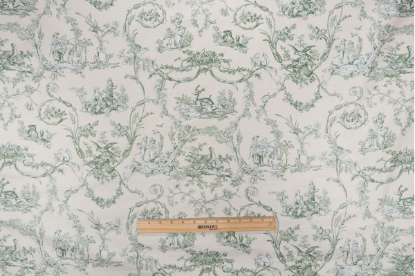 Thibaut Paysannerie F97369 Printed Cotton Drapery Fabric in Green on White