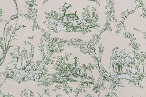 Thibaut Paysannerie F97369 Printed Cotton Drapery Fabric in Green on White