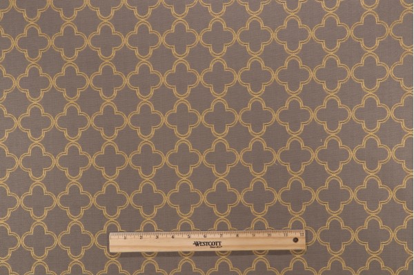 Anna French Charm W74346 Woven Upholstery Fabric in Gold on Taupe for Thibaut