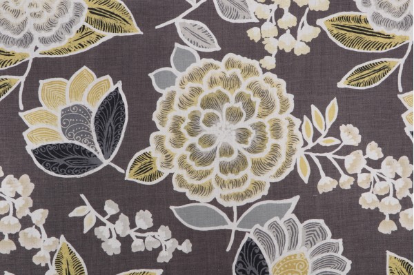 Thibaut Sulu F913010 Printed Linen Drapery Fabric in Charcoal