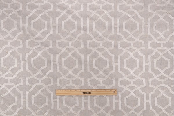 Anna French Alston Trellis W713027 Embroidered Linen Drapery Fabric in Flax for Thibaut