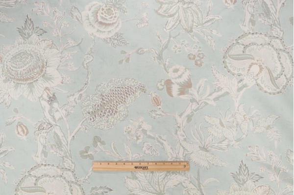 Sample of Thibaut Rittenhouse F94149 Printed Cotton Blend Drapery Fabric in Sea Glass 