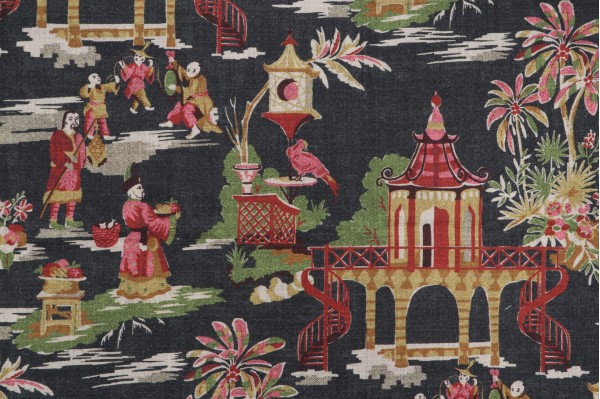 Sample of Hamilton Ganden Printed Cotton Drapery Fabric in Midnight 