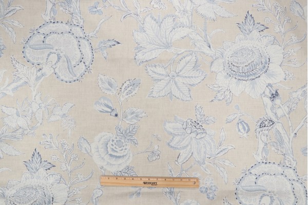 Thibaut Rittenhouse F94146 Printed Cotton Blend Drapery Fabric in Blue and Tan