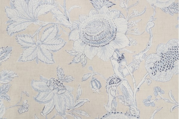 Thibaut Rittenhouse F94146 Printed Cotton Blend Drapery Fabric in Blue and Tan