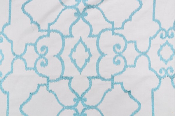Thibaut Ogden W714215 Embroidered Cotton Drapery Fabric in Turquoise