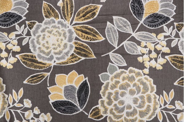 Thibaut Sulu F913010 Printed Linen Drapery Fabric in Charcoal