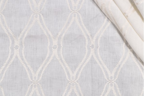 Thibaut Frankfurt W7408 Embroidered Linen Drapery Fabric in White