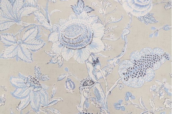 Thibaut Rittenhouse F94146 Printed Cotton Blend Drapery Fabric in Blue and Tan
