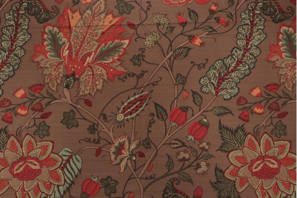 Thibaut Dorchester F99009 Printed Drapery Fabric in Red on Brown