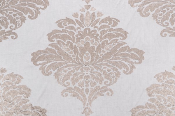 Thibaut Arturo Damask W713017 Embroidered Drapery Fabric in Grey and White