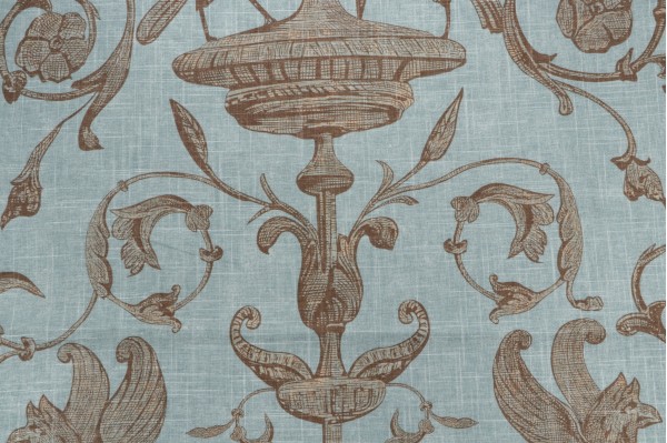 Thibaut Renaissance F91315 Printed Linen Blend Drapery Fabric in Aqua
