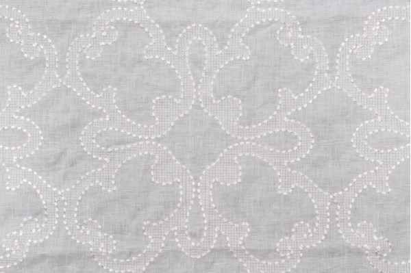 Thibaut Park Slope W764118 Sheer Embroidered Linen Drapery Fabric in White