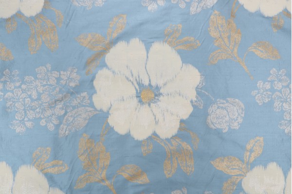 Thibaut Rue de Seine AF7867 Printed & Embroidered Silk Drapery Fabric in Blue