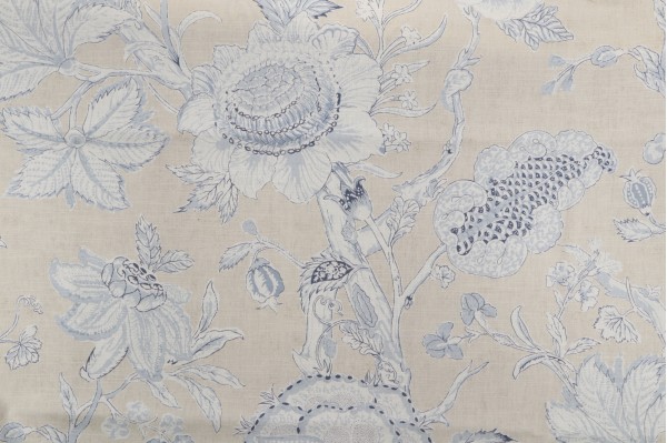 Thibaut Rittenhouse F94146 Printed Cotton Blend Drapery Fabric in Blue and Tan